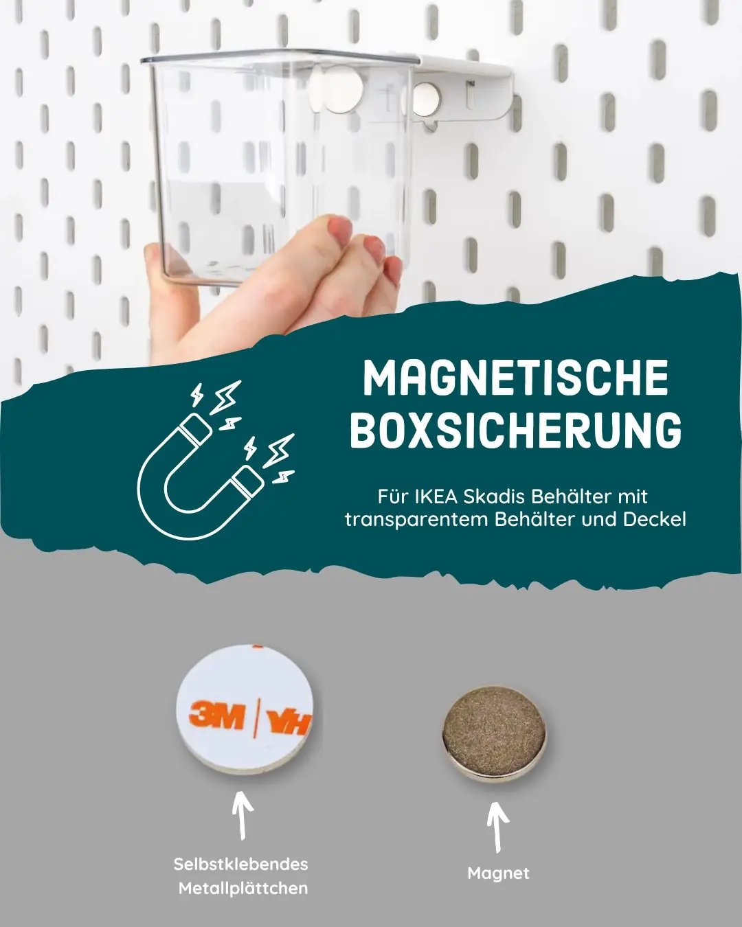 Magnetische Boxsicherung für IKEA Skadis Behälter